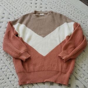 Chevron Knit Sweater - Taupe, Cream & Terracotta